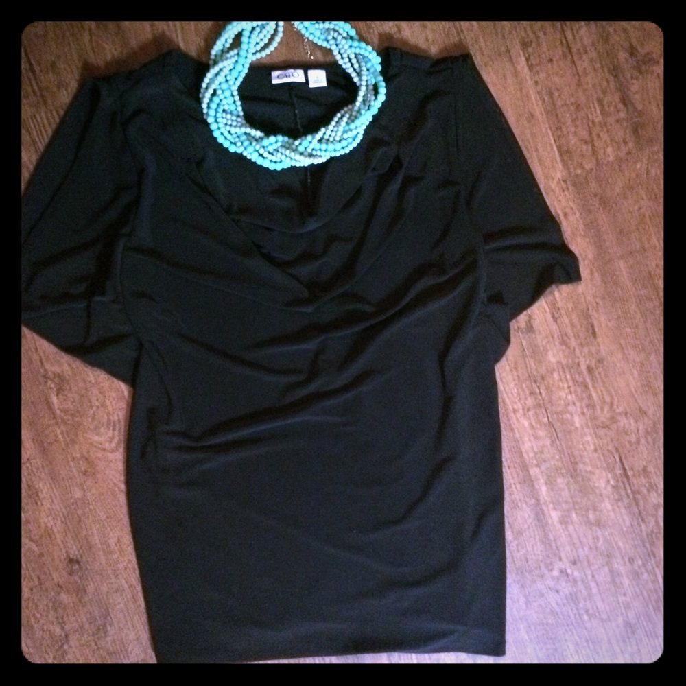 👯 Sassy Drape Neck Black Slinky Shirt Medium